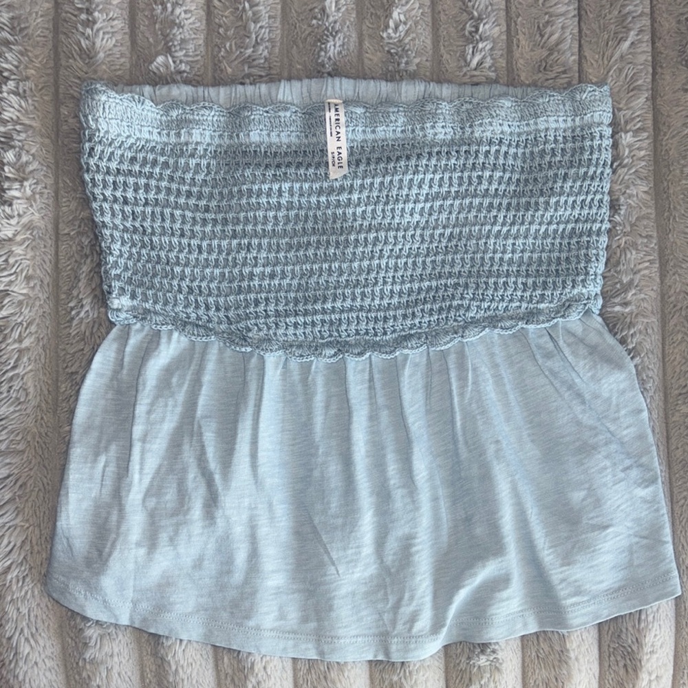 American Eagle Light Blue Smocked Tube Top